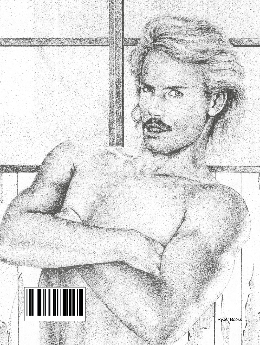 Book cover with a pencil drawing of a man with a moustache, monograph for K.Budrys, Ryder Books